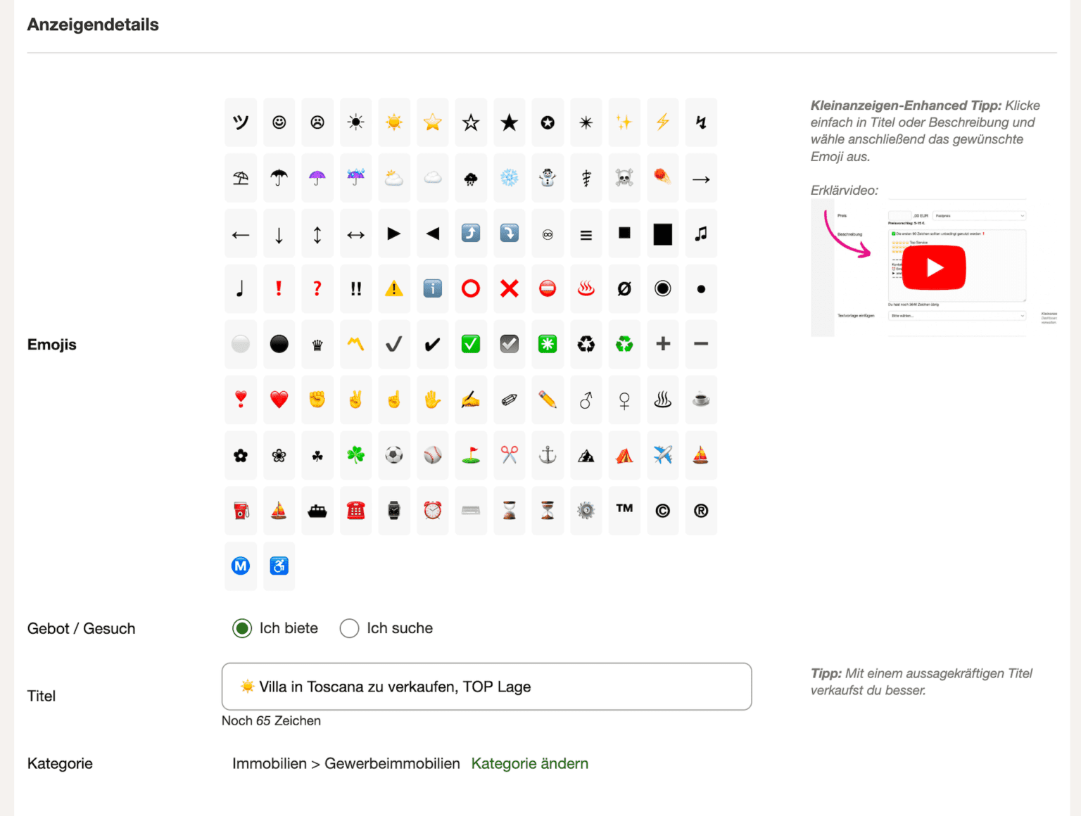 Sonderzeichen & Emojis - Kleinanzeigen-Enhanced