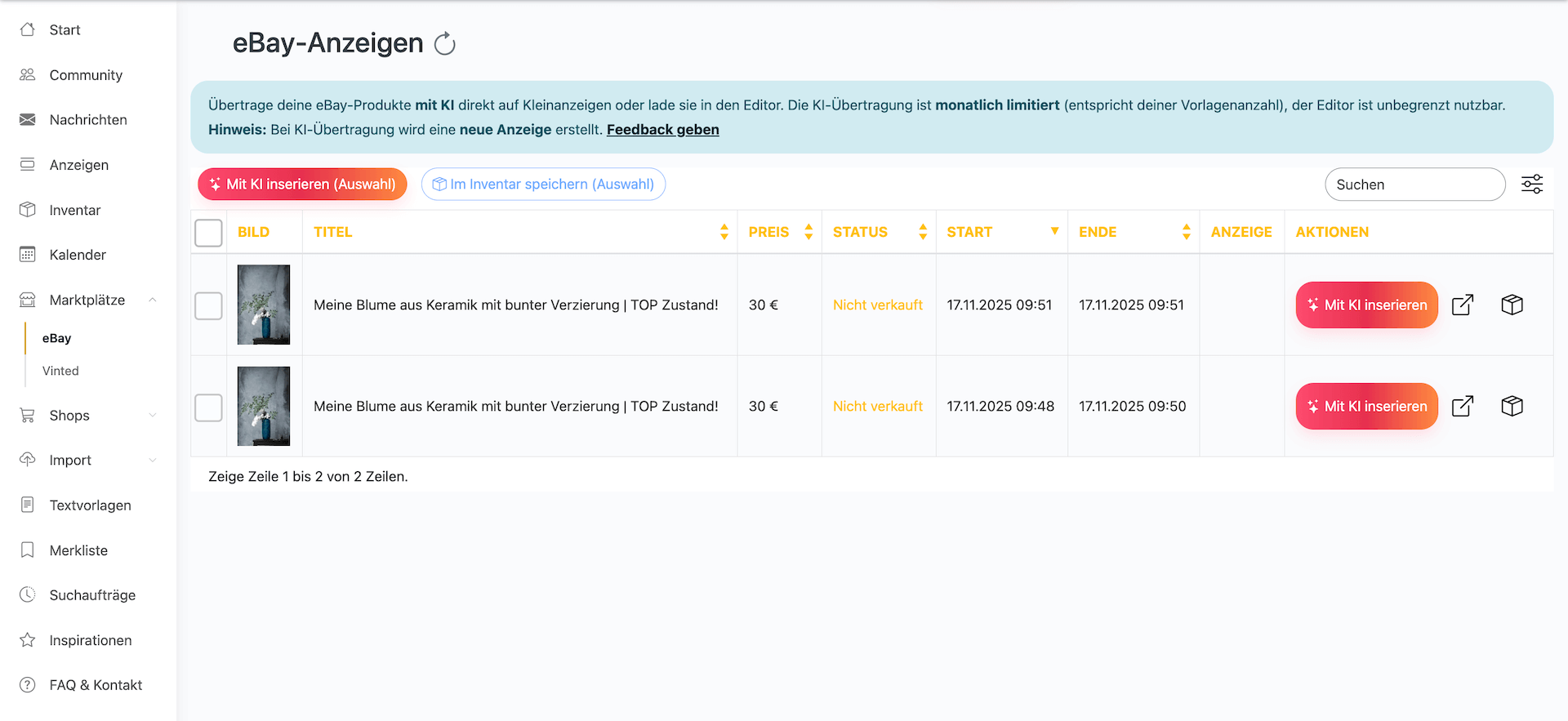 Von eBay zu Kleinanzeigen übertragen