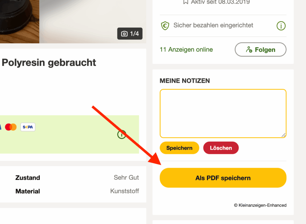 Kleinanzeigen Anzeige als PDF speichern
