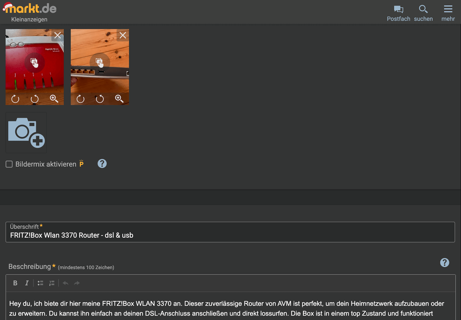 Kleinanzeigen zu Markt.de übertragen