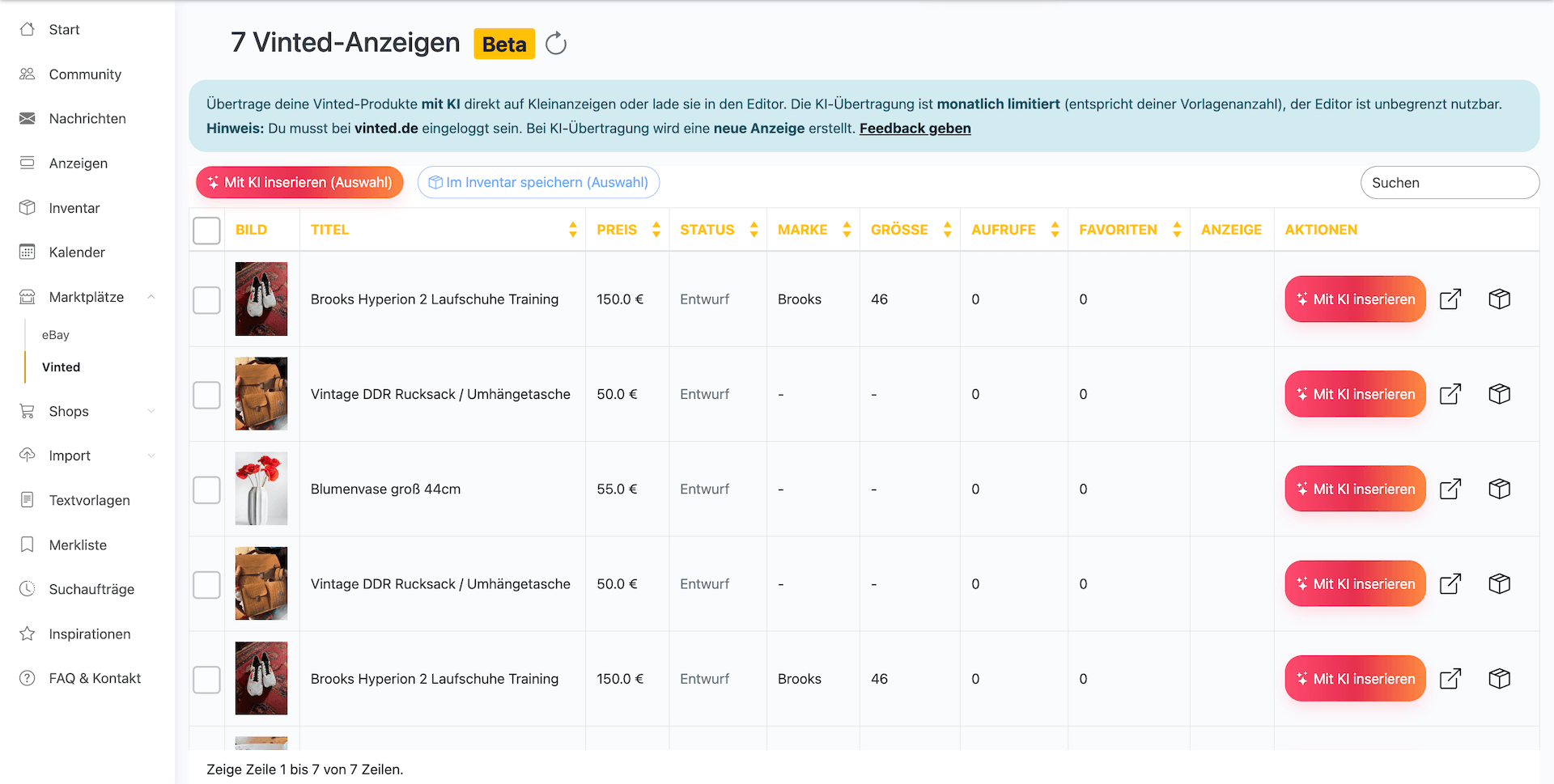 vinted zu kleinanzeigen übertragen