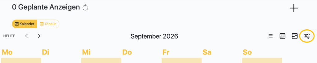Regler-Symbol für die Kalender-Einstellungen im Dashboard