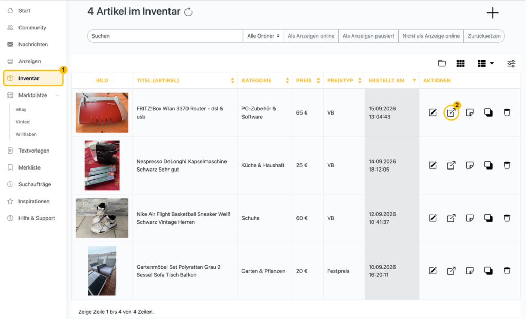 Artikel ohne Lizenz über Kleinanzeigen.de inserieren