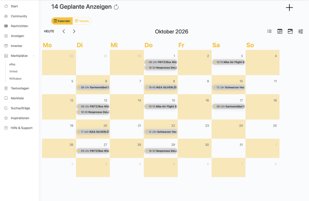 Kalender mit geplanten Anzeigen